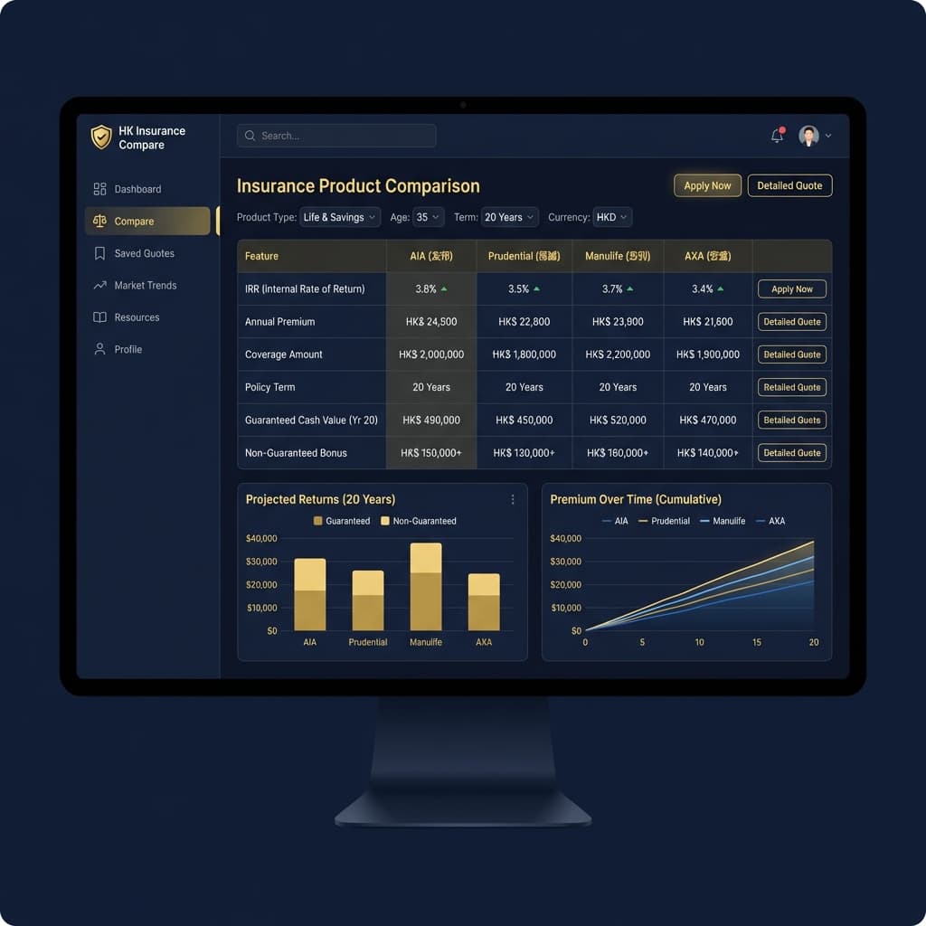 港险比比保险产品对比界面